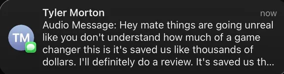 Tyler Morton iMessage testimonial screenshot