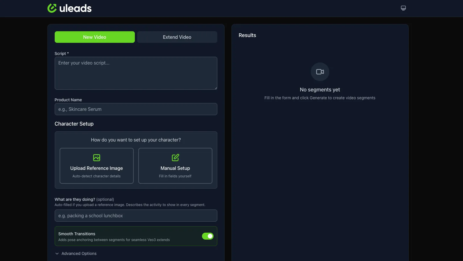 ULeads internal AI video generation tool interface